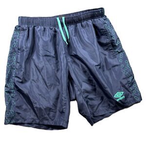 Umbro Men Vintage Y2K Swim Trunks Shorts Soccer Sports Beach Navy Green XL H205